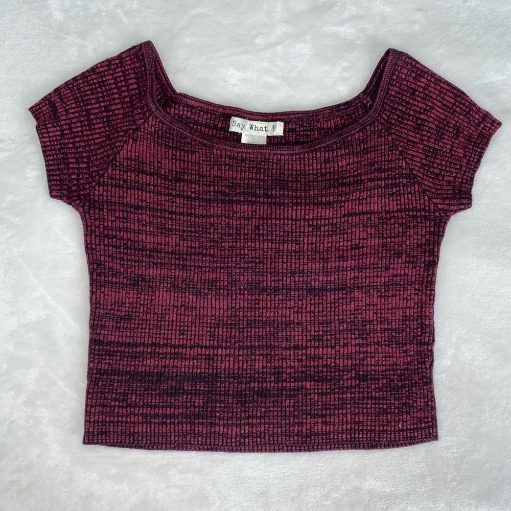 Knitted Crop Top T-Shirt, Casual Short Sleeve Top